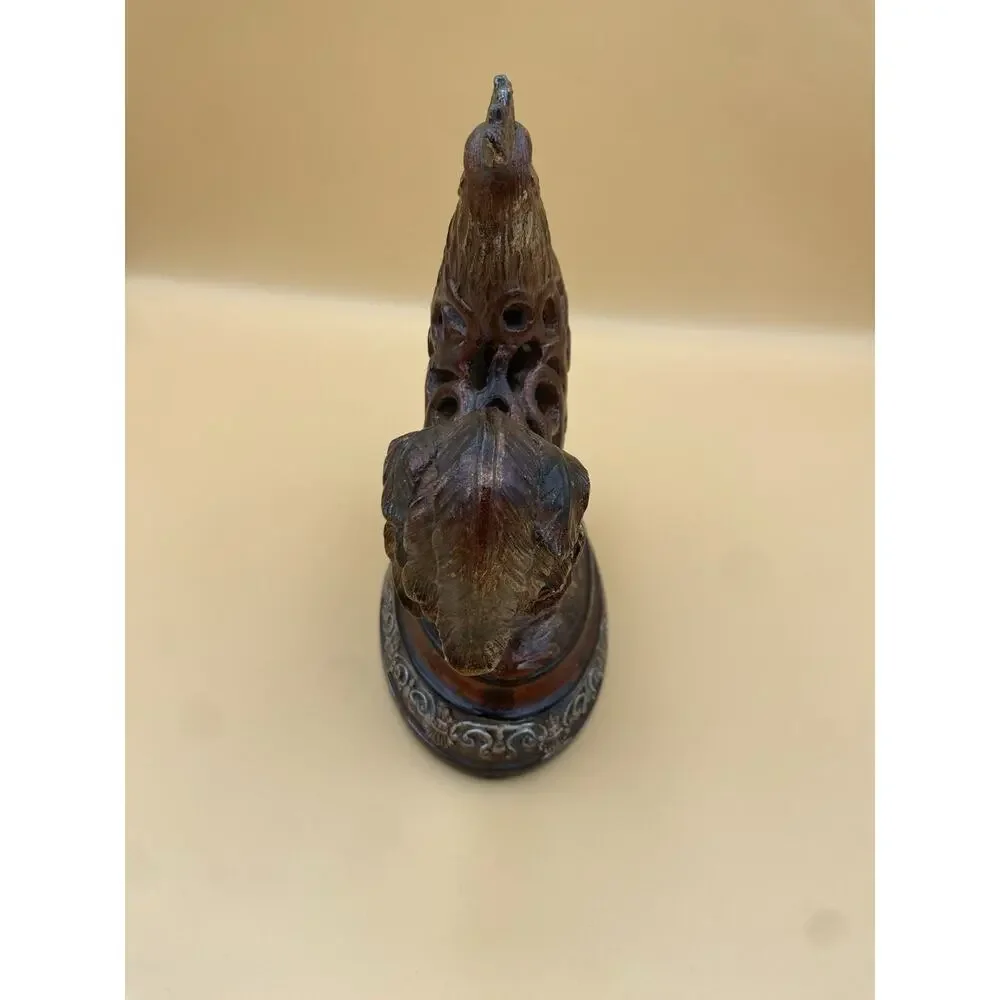 Rooster Resin Desk/Mantel Clock Brown Quartz Battery Analog Roman Numerals 9x8